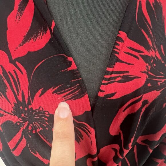 Norma Kamali XXL Red Floral Faux Wrap Dress Sleeveless Stretch Midi Bold Print - Picture 3 of 11